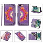 Printing Dual-color Half Mandala Pattern Dual-side Magnetic Buckle Horizontal Flip Leather Case with Holder & Card Slots & Wallet & Photo Frame & Lanyard For iPhone 8 Plus / 7 Plus(Purple)