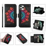 Printing Dual-color Half Mandala Pattern Dual-side Magnetic Buckle Horizontal Flip Leather Case with Holder & Card Slots & Wallet & Photo Frame & Lanyard For iPhone 11(Black)