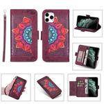 Printing Dual-color Half Mandala Pattern Dual-side Magnetic Buckle Horizontal Flip Leather Case with Holder & Card Slots & Wallet & Photo Frame & Lanyard For iPhone 11 Pro(Wine Red)