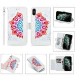 Printing Dual-color Half Mandala Pattern Dual-side Magnetic Buckle Horizontal Flip Leather Case with Holder & Card Slots & Wallet & Photo Frame & Lanyard For iPhone XS / X(White)