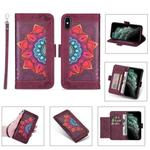 Printing Dual-color Half Mandala Pattern Dual-side Magnetic Buckle Horizontal Flip Leather Case with Holder & Card Slots & Wallet & Photo Frame & Lanyard For iPhone XS / X(Wine Red)