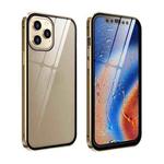 For iPhone 12 / 12 Pro Double Sides Tempered Glass Magnetic Adsorption Metal Frame HD Screen Case(Gold)