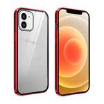 For iPhone 12 mini Double Sides Tempered Glass Magnetic Adsorption Metal Frame HD Screen Case (Red)