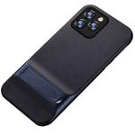 For iPhone 12 / 12 Pro Plaid Texture Non-slip TPU + PC Case with Holder(Dark Blue)