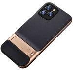 For iPhone 12 / 12 Pro Plaid Texture Non-slip TPU + PC Case with Holder(Gold)