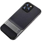 For iPhone 12 / 12 Pro Plaid Texture Non-slip TPU + PC Case with Holder(Space Gray)