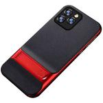 For iPhone 12 / 12 Pro Plaid Texture Non-slip TPU + PC Case with Holder(Red)