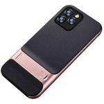 For iPhone 12 Pro Max Plaid Texture Non-slip TPU + PC Case with Holder(Rose Gold)