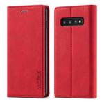 For Samsung Galaxy S10 LC.IMEEKE Strong Magnetism Ultra-thin Horizontal Flip Shockproof Matte TPU + PU Leather Case with Holder & Card Slots & Wallet(Red)