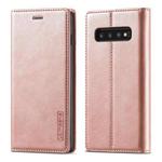 For Samsung Galaxy S10 LC.IMEEKE Strong Magnetism Ultra-thin Horizontal Flip Shockproof Matte TPU + PU Leather Case with Holder & Card Slots & Wallet(Rose Gold)