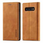For Samsung Galaxy S10 LC.IMEEKE Strong Magnetism Ultra-thin Horizontal Flip Shockproof Matte TPU + PU Leather Case with Holder & Card Slots & Wallet(Brown)