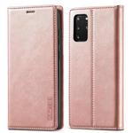 For Samsung Galaxy S20 LC.IMEEKE Strong Magnetism Ultra-thin Horizontal Flip Shockproof Matte TPU + PU Leather Case with Holder & Card Slots & Wallet(Rose Gold)