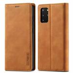 For Samsung Galaxy S20 LC.IMEEKE Strong Magnetism Ultra-thin Horizontal Flip Shockproof Matte TPU + PU Leather Case with Holder & Card Slots & Wallet(Brown)