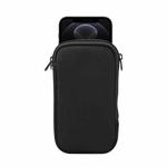 For iPhone 12 / 12 Pro Universal Elasticity Zipper Protective Case Storage Bag with Lanyard / 6.1 inch Smart Phones(Black)