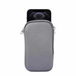 For iPhone 12 / 12 Pro Universal Elasticity Zipper Protective Case Storage Bag with Lanyard / 6.1 inch Smart Phones(Grey)