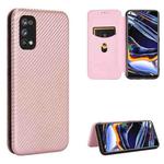 For OPPO Realme 7 Pro Carbon Fiber Texture Horizontal Flip TPU + PC + PU Leather Case with Card Slot(Pink)