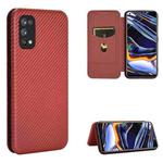 For OPPO Realme 7 Pro Carbon Fiber Texture Horizontal Flip TPU + PC + PU Leather Case with Card Slot(Brown)