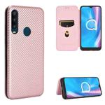 For Alcatel 1SE 2020 Carbon Fiber Texture Horizontal Flip TPU + PC + PU Leather Case with Card Slot(Pink)