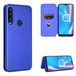 For Alcatel 1SE 2020 Carbon Fiber Texture Horizontal Flip TPU + PC + PU Leather Case with Card Slot(Blue)