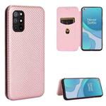 For OnePlus 8T Carbon Fiber Texture Horizontal Flip TPU + PC + PU Leather Case with Card Slot(Pink)