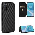 For OnePlus 8T Carbon Fiber Texture Horizontal Flip TPU + PC + PU Leather Case with Card Slot(Black)