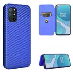 For OnePlus 8T Carbon Fiber Texture Horizontal Flip TPU + PC + PU Leather Case with Card Slot(Blue)