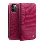 For iPhone 12 / 12 Pro QIALINO Crocodile Texture Horizontal Flip Leather Case with Card Slots & Wallet(Rose Red)