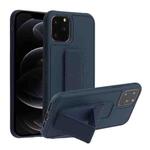 For iPhone 12 / 12 Pro Shockproof PC + TPU Protective Case with Wristband & Holder(Dark Blue)