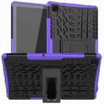 For Samsung Galaxy Tab A7 (2020) T500/T505 Tire Texture TPU+PC Shockproof Case with Holder(Purple)