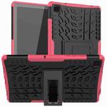 For Samsung Galaxy Tab A7 (2020) T500/T505 Tire Texture TPU+PC Shockproof Case with Holder(Pink)