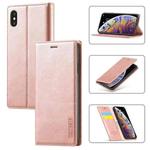 For iPhone X / XS LC.IMEEKE Strong Magnetism Ultra-thin Horizontal Flip Shockproof Matte TPU + PU Leather Case with Holder & Card Slots & Wallet(Rose Gold)