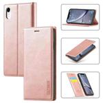 For iPhone XR LC.IMEEKE Strong Magnetism Ultra-thin Horizontal Flip Shockproof Matte TPU + PU Leather Case with Holder & Card Slots & Wallet(Rose Gold)