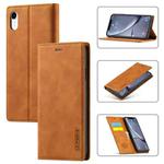 For iPhone XR LC.IMEEKE Strong Magnetism Ultra-thin Horizontal Flip Shockproof Matte TPU + PU Leather Case with Holder & Card Slots & Wallet(Brown)