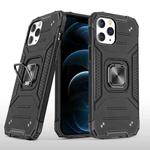 For iPhone 12 Pro Max Magnetic Armor Shockproof TPU + PC Case with Metal Ring Holder(Black)