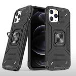 For iPhone 12 / 12 Pro Magnetic Armor Shockproof TPU + PC Case with Metal Ring Holder(Black)