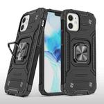 For iPhone 12 mini Magnetic Armor Shockproof TPU + PC Case with Metal Ring Holder (Black)