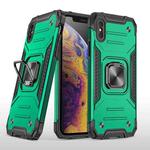 For iPhone XS Max Magnetic Armor Shockproof TPU + PC Case with Metal Ring Holder(Deep Green)