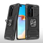 For Huawei P40 Pro Magnetic Armor Shockproof TPU + PC Case with Metal Ring Holder(Black)