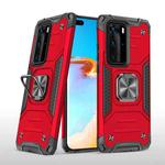 For Huawei P40 Pro Magnetic Armor Shockproof TPU + PC Case with Metal Ring Holder(Red)