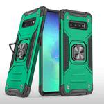 For Samsung Galaxy S10 Magnetic Armor Shockproof TPU + PC Case with Metal Ring Holder(Dark Green)