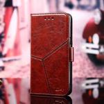 For iPhone 12 / 12 Pro Geometric Stitching Horizontal Flip TPU + PU Leather Case with Holder & Card Slots & Wallet(Dark Brown)