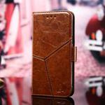 For iPhone 12 Pro Max Geometric Stitching Horizontal Flip TPU + PU Leather Case with Holder & Card Slots & Wallet(Light Brown)