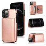 For iPhone 12 Pro Max Shockproof PU + TPU Protective Case with Card Slots & Holder(Rose Gold)