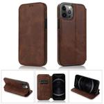 For iPhone 12 Pro Max Strong Magnetic Closure PU + TPU Leather Case with Card Slots & Holder(Brown)