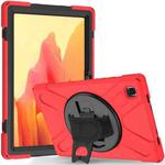 For Samsung Galaxy Tab A7 (2020) T500/T505 360 Degree Rotation PC + Silicone Protective Case with Holder & Hand-strap(Red)