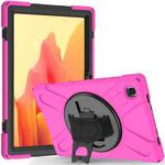 For Samsung Galaxy Tab A7 (2020) T500/T505 360 Degree Rotation PC + Silicone Protective Case with Holder & Hand-strap(Rose Red)
