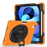 For iPad Air 2022 / 2020 10.9 360 Degree Rotation PC + Silicone Protective Case with Holder & Hand-strap(Orange)