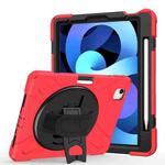 For iPad Air 2022 / 2020 10.9 360 Degree Rotation PC + Silicone Protective Case with Holder & Hand-strap(Red)
