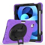 For iPad Air 2022 / 2020 10.9 360 Degree Rotation PC + Silicone Protective Case with Holder & Hand-strap(Purple)