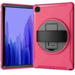 For Samsung Galaxy Tab A7 (2020) T500/T505 360 Degree Rotation PC + TPU Protective Case with Holder & Hand-strap & Pen Slot(Rose Red)